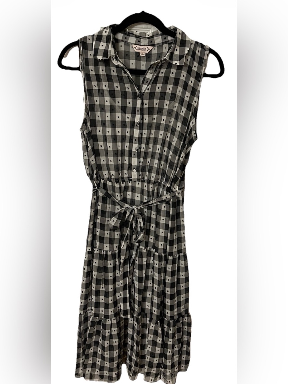 Nanette Lepore Black & White Gingham Sleeveless Midi Dress